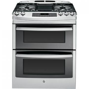 GE 6.7 cu. ft. 30" Slide-In Self-Cleaning Gas Convection Double Oven Range in Stainless Steel