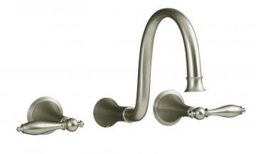 Kohler Finial Traditional Wall-Mount Bathroom Faucet with Lever Handles in Vibrant Brushed Nickel