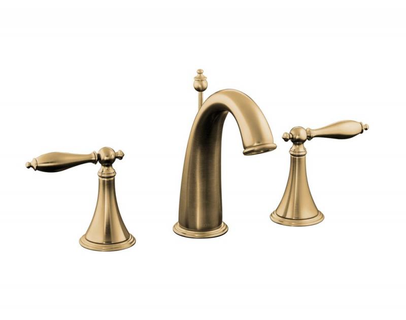 Kohler Finial Traditional Widespread Bathroom Faucet with Lever Handles in Vibrant Brushed Bronze