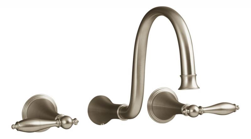 Kohler Finial Traditional Wall-Mount Bathroom Faucet with Lever Handles in Vibrant Brushed Bronze