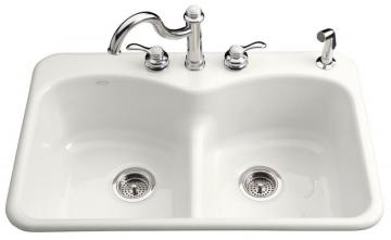 Kohler Langlade Smart Divide Self-Rimming Kitchen Sink in White - 2 Holes