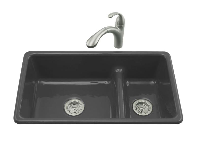 Kohler Iron/Tones Smart Divide Kitchen Sink in Black Black