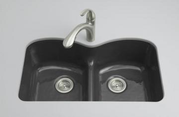 Kohler Langlade Smart Divide Undercounter Kitchen Sink in Black Black