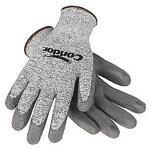 Condor Polyurethane Cut Resistant Gloves, ANSI/ISEA Cut Level 3, HPPE Lining, Black, White, S, PR 1