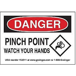 Condor Keep Hands Clear, Danger, Vinyl, 3-1/2" x 5", Adhesive Surface
