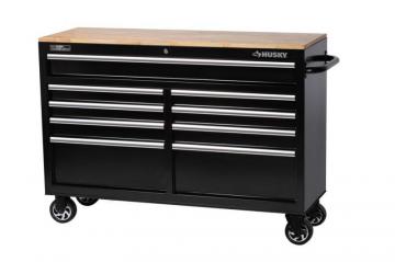 Husky 52" 9-Drawer Mobile Workbench With Solid Wood Top