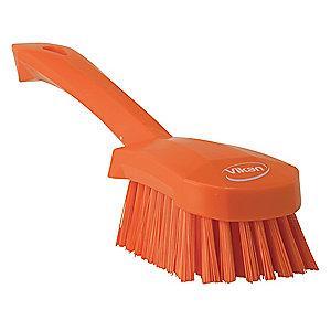 Vikan 10" Polyester Short Handle Scrub Brush, Orange