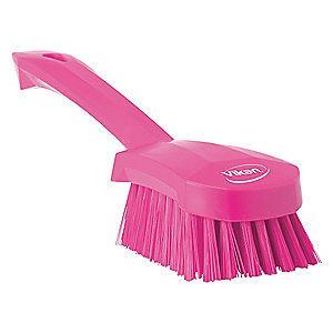 Vikan 10" Polyester Short Handle Scrub Brush, Pink