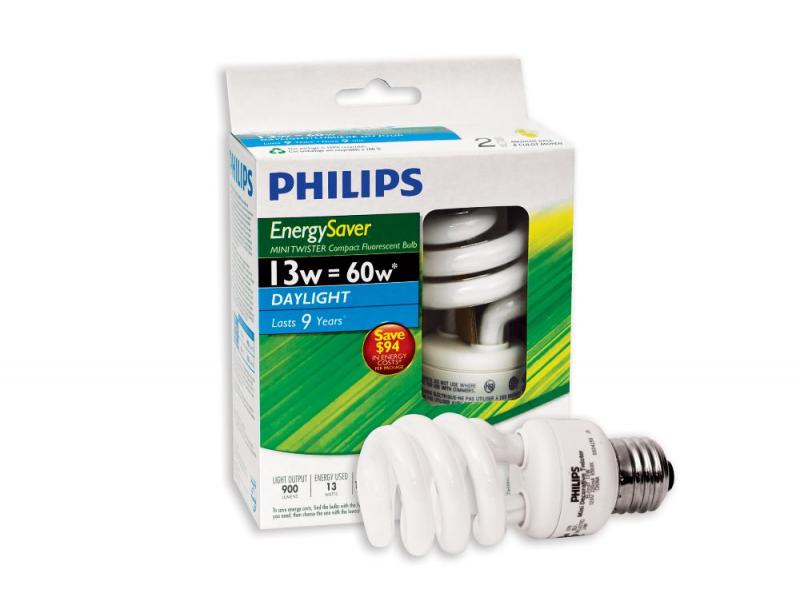 Philips CFL 13W = 60W Mini Twister Daylight (6500K) - Case of 12 Bulbs