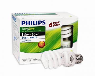 Philips CFL 13W = 60W Mini Twister Bright White (5000K) - 6 Pack