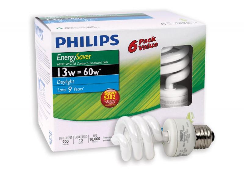 Philips CFL 13W = 60W Mini Twister Daylight (6500K) - 6 Pack