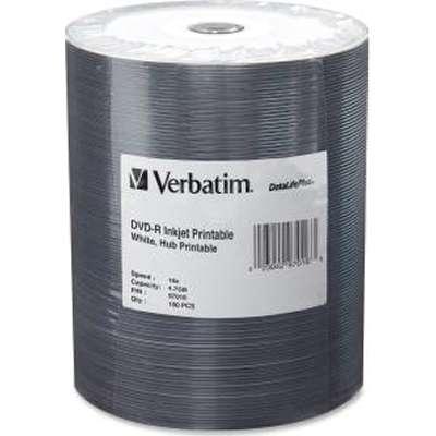 Verbatim 100-pack DVD-R 4.7GB 16X DataLifePlus White Inkjet Hub Printable Tape Wrap