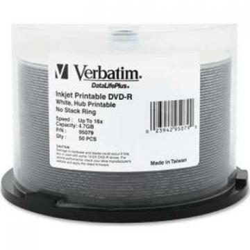 Verbatim DVD-R 4.7GB 16x DataLifePlus White Inkjet/Hub Printable 50-Pack Spindle