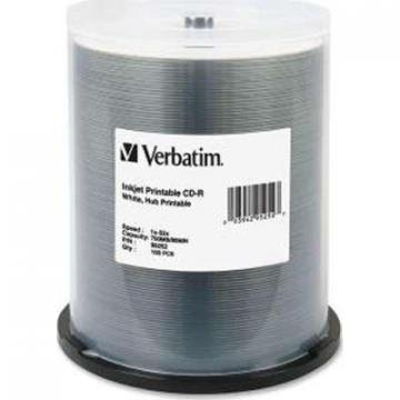 Verbatim CD-R 52X 700MB 80MIN White Inkjet/Hub Printable - 100-Pack Spindle