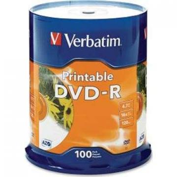 Verbatim 100-pack DVD-R 4.7GB 16X White Verbatim Branded Inkjet Printable Hub Logo Spindle