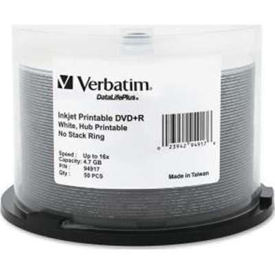 Verbatim DVD+R 4.7GB 16x DataLifePlus White Inkjet/Hub Print 50-Pack Spindle