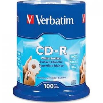 Verbatim CD-R 700MB 52x with Blank White Surface 100-Pack Spindle