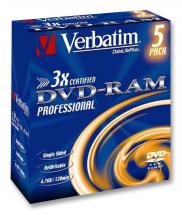 Verbatim 3x Speed DVD-RAM Professional Blank Discs - 5 Pack Cartridge T2