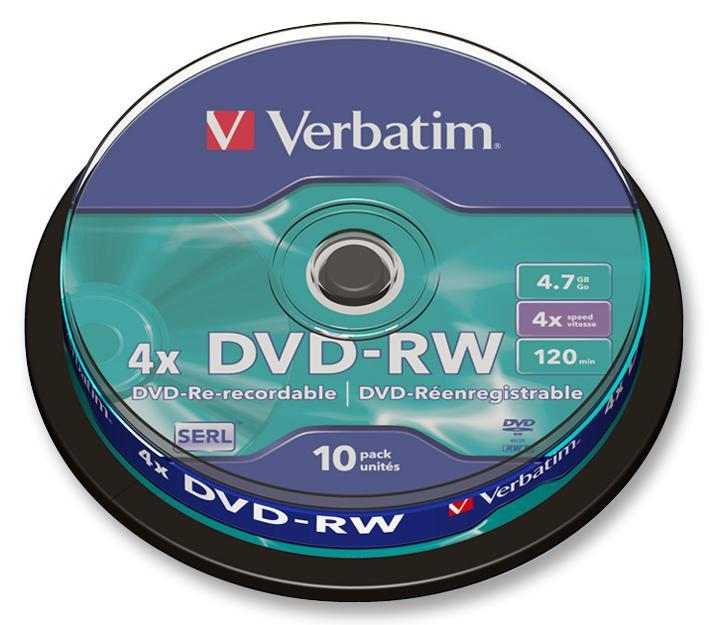 Verbatim 4x Speed DVD-RW Matt Silver Blank DVDs - 10 Pack Spindle