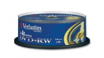 Verbatim 4x Speed DVD+RW Matt Silver Blank DVDs - 25 Pack Spindle