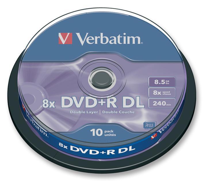 Verbatim 8x Speed DVD+R DL Matt Silver Blank DVDs - 10 Pack Spindle