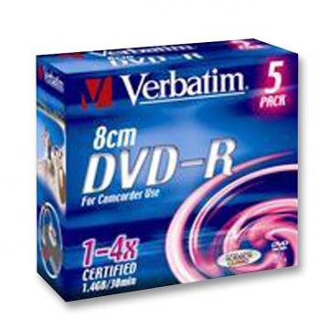 Verbatim 4x Speed DVD-R 8cm Matt Silver Blank DVDs - 5 Pack Branded Jewel Case