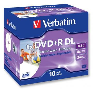 Verbatim 8x Speed DVD+R DL Wide Inkjet Printable Blank DVDs - 10 Pack Jewel Case