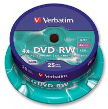 Verbatim 4x Speed DVD-RW Matt Silver Blank DVDs - 25 Pack Spindle