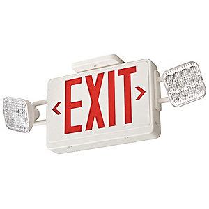 Lithonia 1 or 2 Face LED Exit Sign with Emergency Lights, White Plastic Housing, Red Letter Color