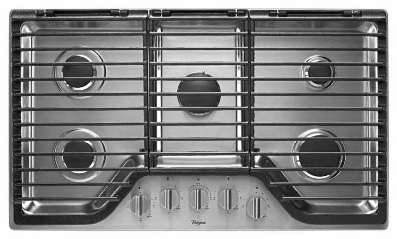 Whirlpool 36" Five Burner Gas Cooktop with EZ-2-Lift Hinged Cast-Iron Grates in Stainless Steel