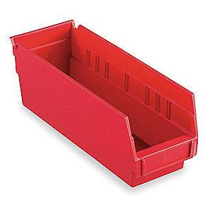 Akro-Mils Shelf Bin, Red, 4"H x 11-5/8"L x 4-1/8"W, 1EA