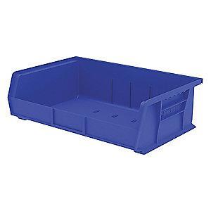 Akro-Mils Hang and Stack Bin, Blue, 10-7/8" Length, 16-1/2" Width, 5" Height