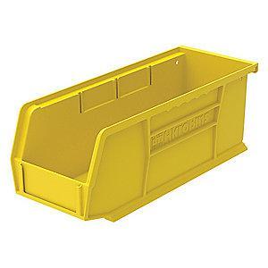 Akro-Mils Hang and Stack Bin, Yellow, 10-7/8" Length, 4-1/8" Width, 4" Height