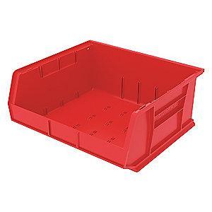 Akro-Mils Hang and Stack Bin, Red, 14-3/4" Length, 16-1/2" Width, 7" Height