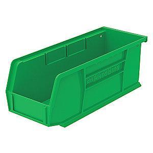 Akro-Mils Hang and Stack Bin, Green, 10-7/8" Length, 4-1/8" Width, 4" Height