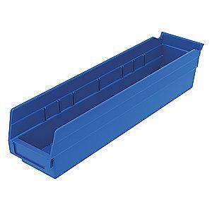 Akro-Mils Shelf Bin, Blue, 4"H x 17-7/8"L x 4-1/8"W, 1EA
