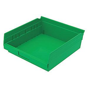 Akro-Mils Shelf Bin, Green, 4"H x 11-5/8"L x 11-1/8"W, 1EA