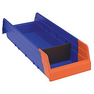 Akro-Mils Shelf Bin, Blue/Orange, 4"H x 17-7/8"L x 6-5/8"W, 1EA