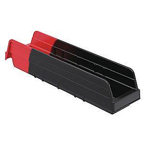 Akro-Mils Shelf Bin, Black/Red, 4"H x 17-7/8"L x 4-1/8"W, 1EA