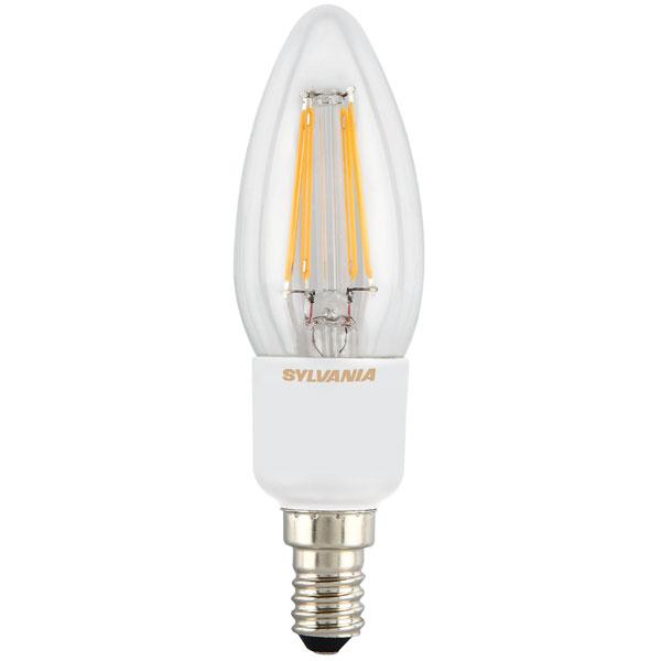 Sylvania 3.7W (Equivalent 25W) E14, 250lm, Dimmable LED Clear Candle Lamp