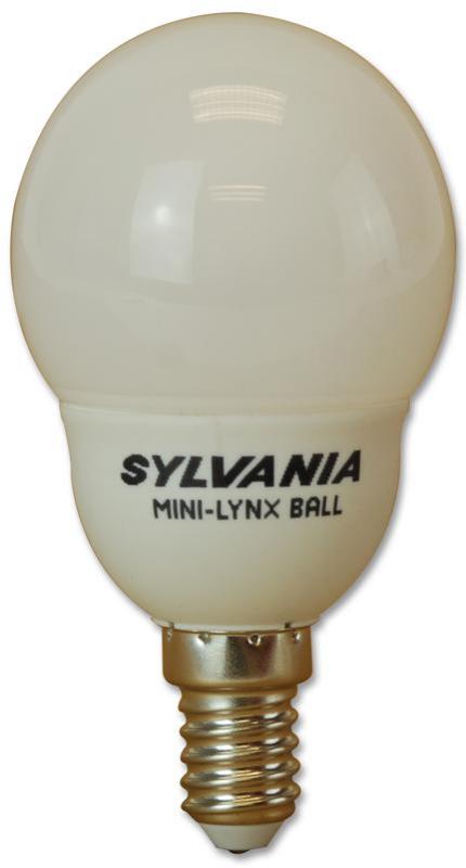 Sylvania 7W E14 CFL Golf Ball Bulb, WW 330LM 2700k