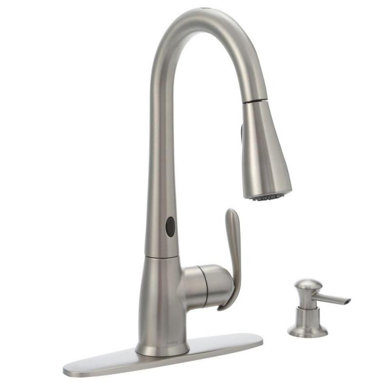 Moen Haysfield MotionSense 1 Handle Pulldown Kitchen Faucet with Matching Soap Dispenser