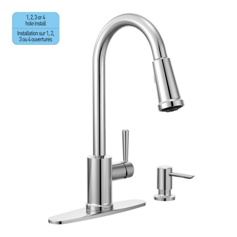 Moen Indi 1 Handle Pulldown Kitchen Faucet with Soap Dispenser - Chrome Finish