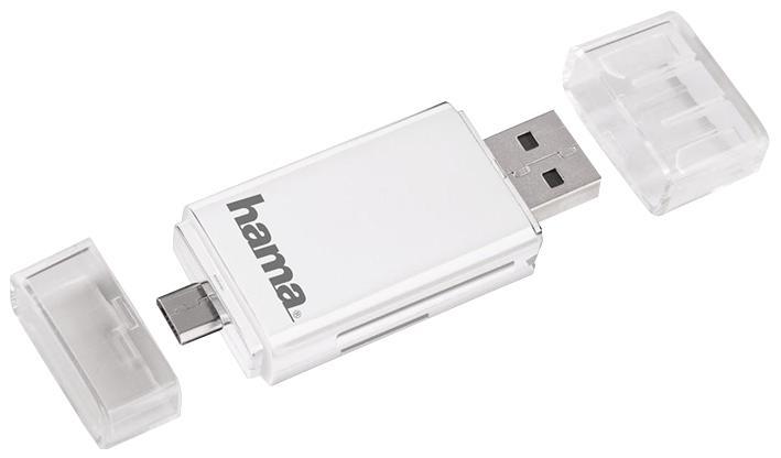 Hama USB 2.0 OTG SD/microSD Card Reader for Smartphone / Tablet, White
