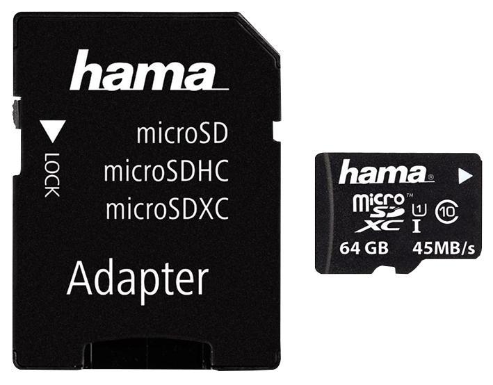 Hama 64GB Class 10 MicroSDHC UHS-1 Memory Card & SD Adapter - 45 MB/s