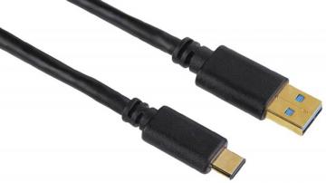 Hama Gold Plated USB 3.0 Type-C Plug to A Plug Lead, 1.8m Black
