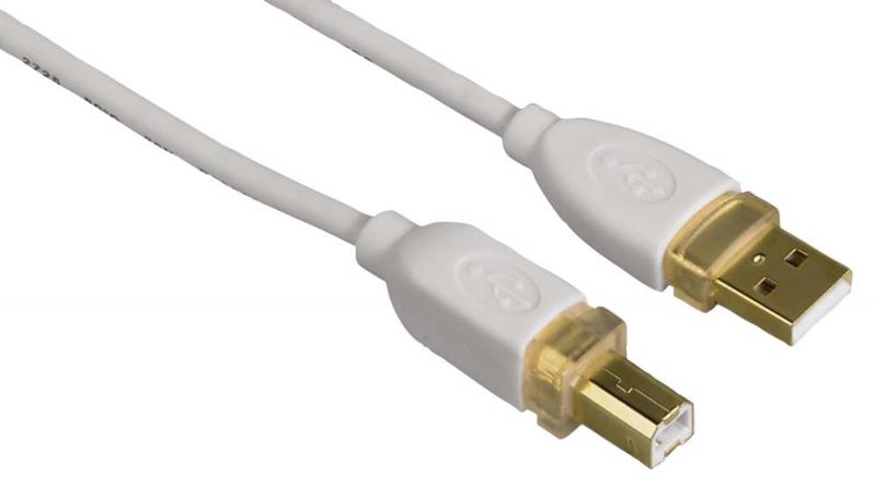 Hama Gold Plated USB 2.0 A Plug to B Plug Lead, 1.8m White