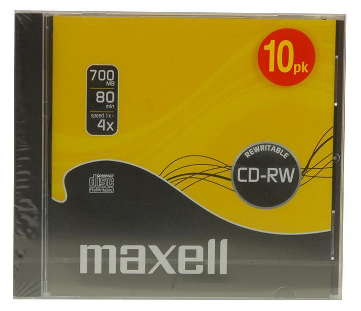 Maxell 4x Speed CD-RW Blank CDs in 10mm Jewel Cases - Pack of 10