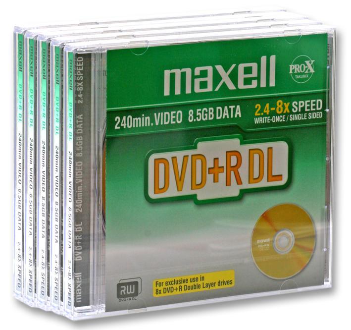 Maxell 8x Speed DVD+R Dual Layer Blank DVDs in Jewel Cases - Pack of 5
