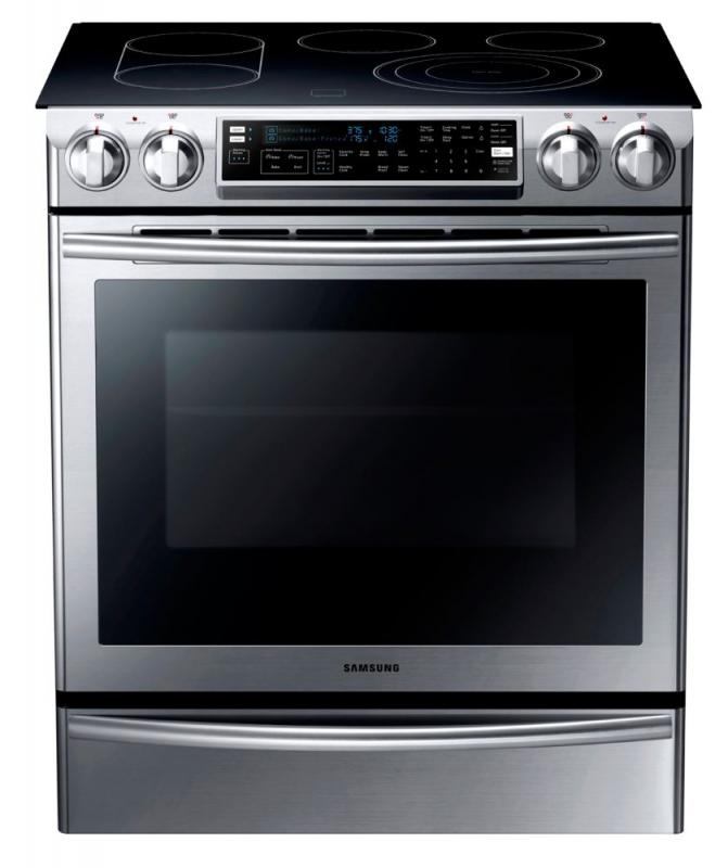 Samsung 5.8 cu. ft. Slide-in Electric Range with Flex Duo Oven in Stainless Steel